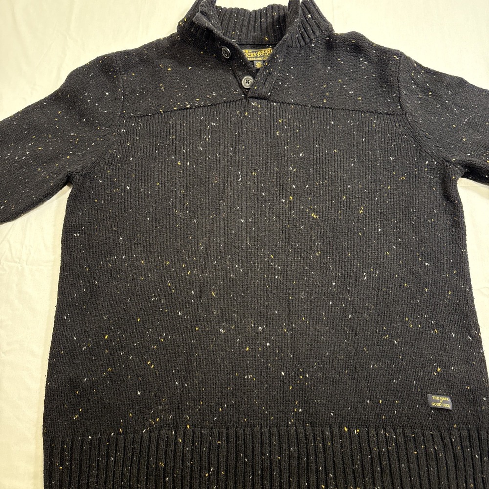 SWEATER Lucky Brand WOMENS LRG BLK SPECKS Cable Knit 1/4 Pullover Fisherman